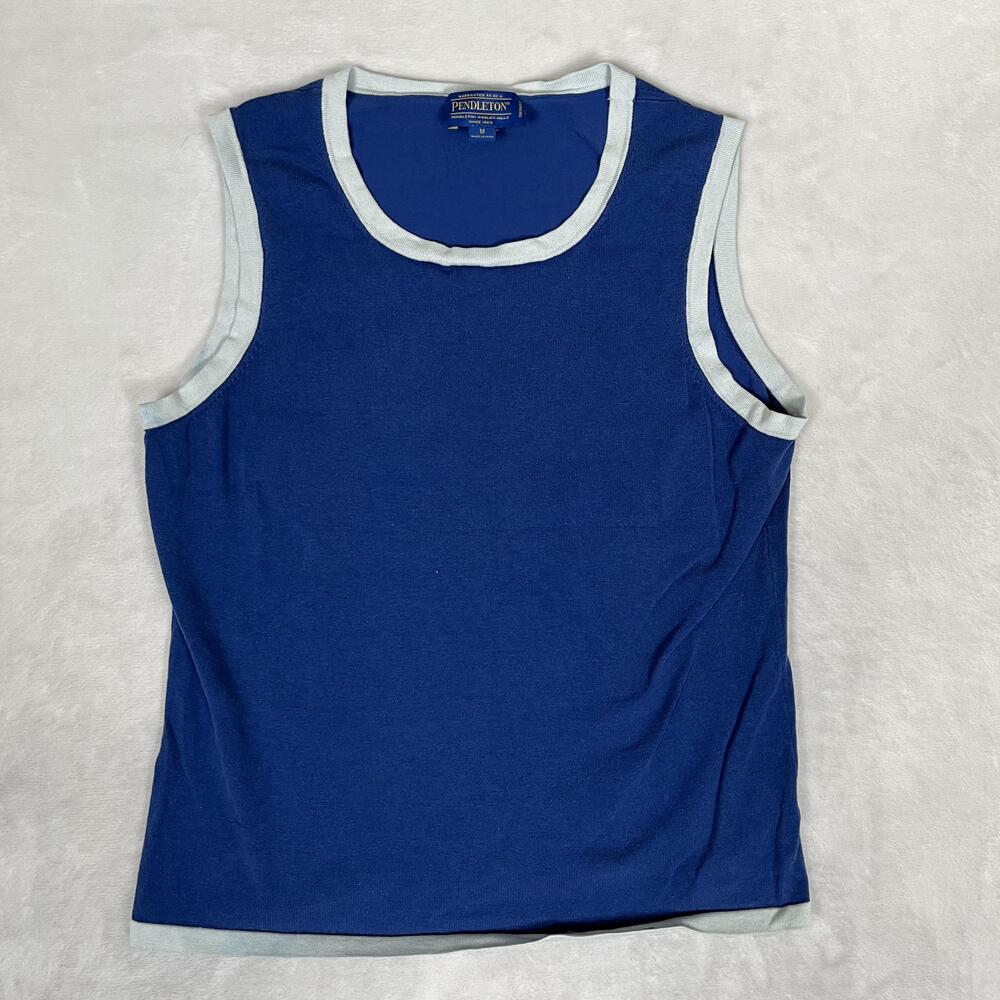 Vintage Pendleton Tank Top Womens Medium Blue Ringer Scoop Neck Sleeveless